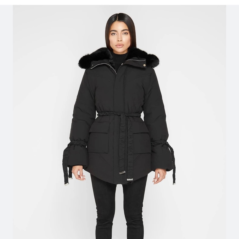 Maniere De Voir Black Faux Fur Longline Coat